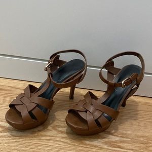 YSL brown leather heels sz36